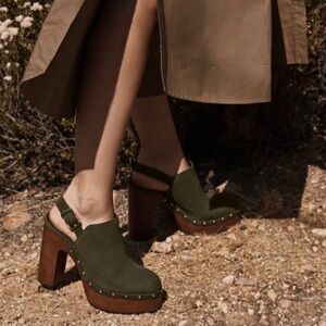 Vince Camuto Ithernda Slingback Suede Clog Olive Green Sz 7 37.5 EU $170 Retail